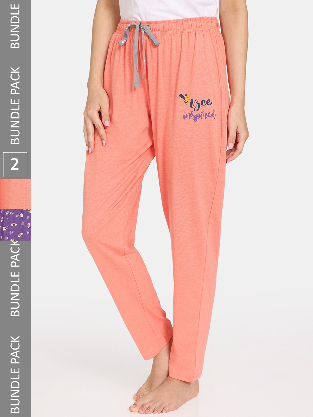 

Rosaline by Zivame Women Pack Of 2 Straight Lounge Pants, Peach