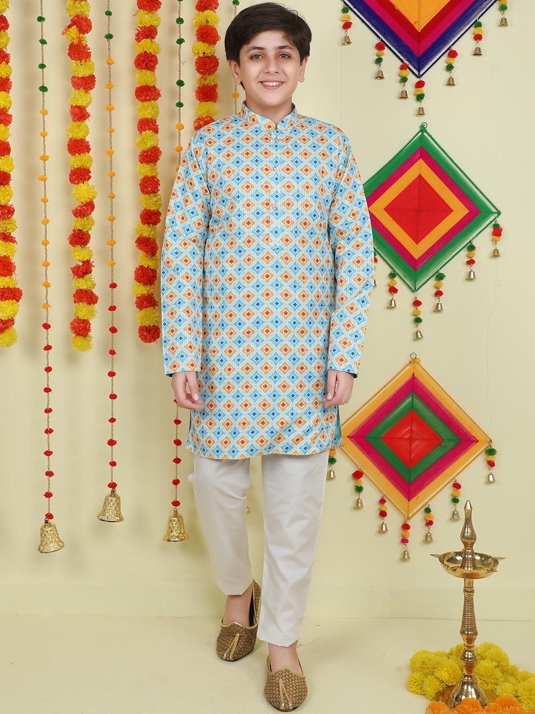 

BAESD Boys Ethnic Motifs Printed Kurta with Pyjamas, Yellow