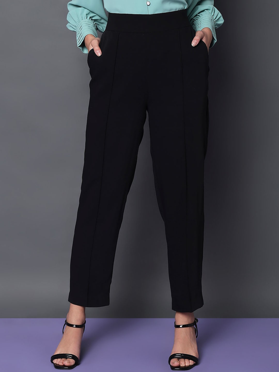 

Vero Moda Women Slim Fit High-Rise Formal Trousers, Black