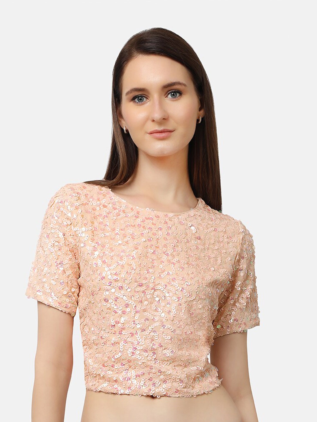 

Ashtag Embellished Crop Georgette Top, Peach
