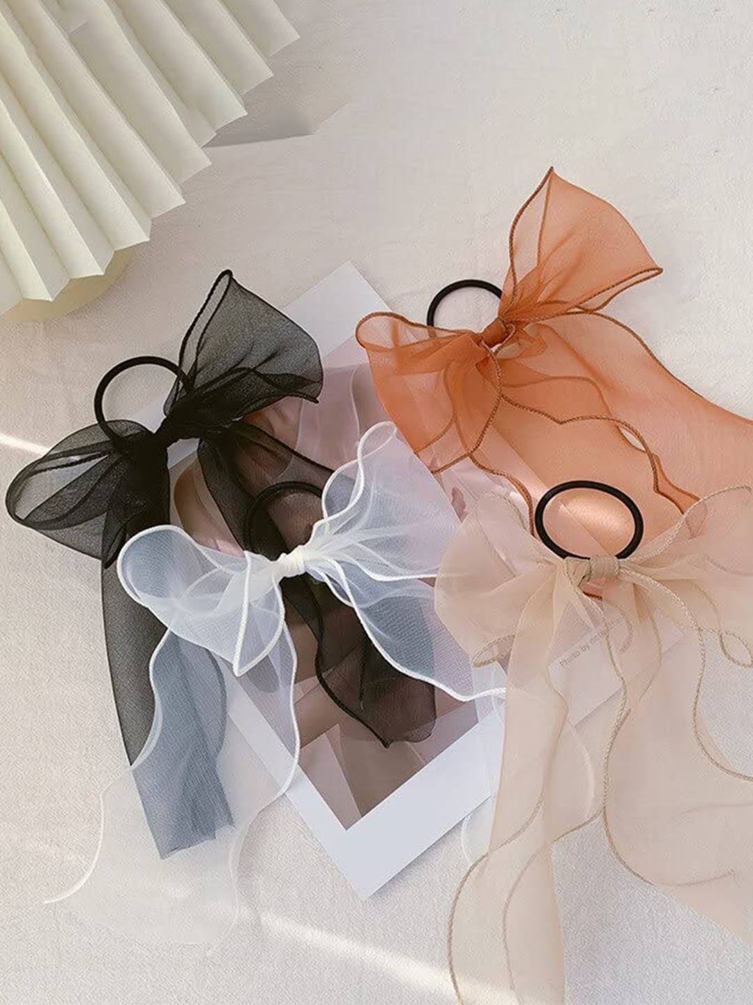 

CHANDERKASH Girls Set of 3 Assorted Long Ribbon Ponytail Holders