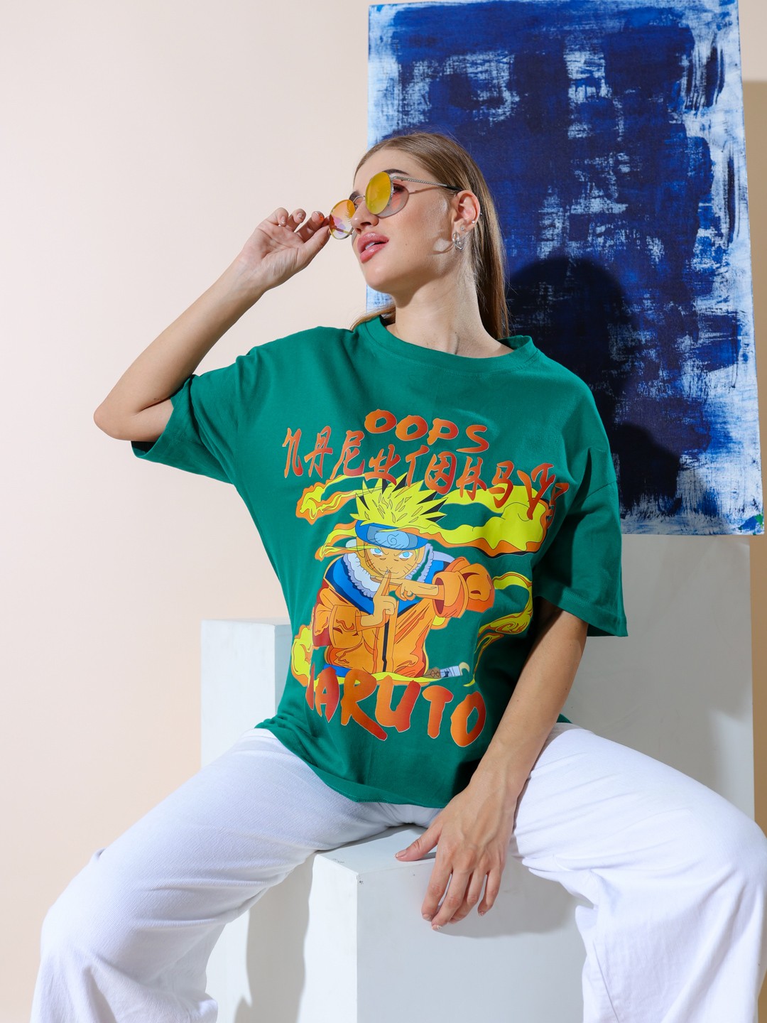 

Stylecast X Hersheinbox Women Printed Relaxed Pure Cotton T-shirt, Green