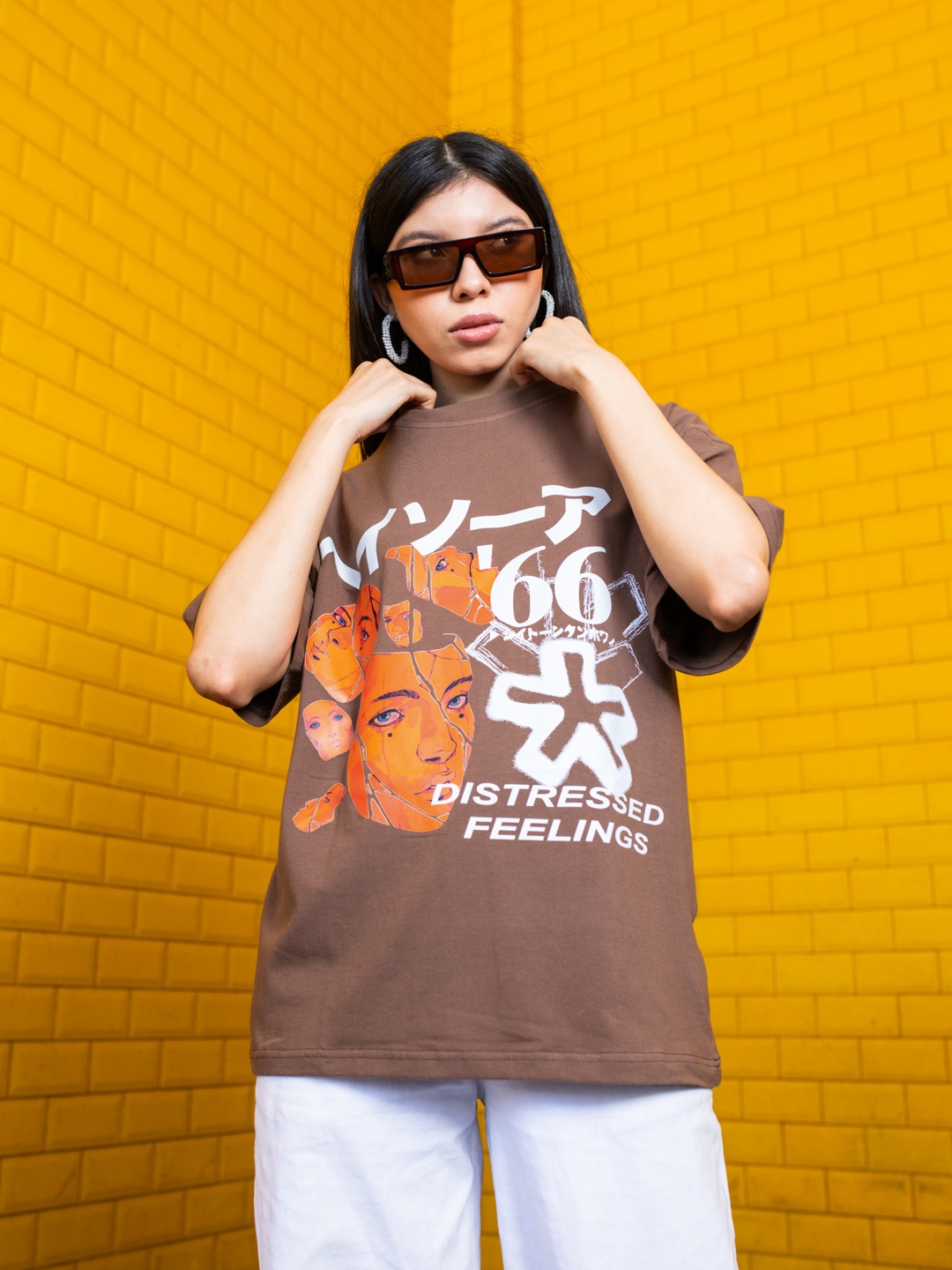

Stylecast X Hersheinbox Pure Cotton Printed Drop-Shoulder Sleeves Relaxed Fit T-shirt, Brown