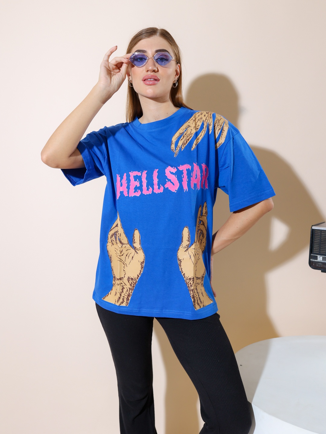 

Stylecast X Hersheinbox Women Printed Relaxed Pure Cotton T-shirt, Blue