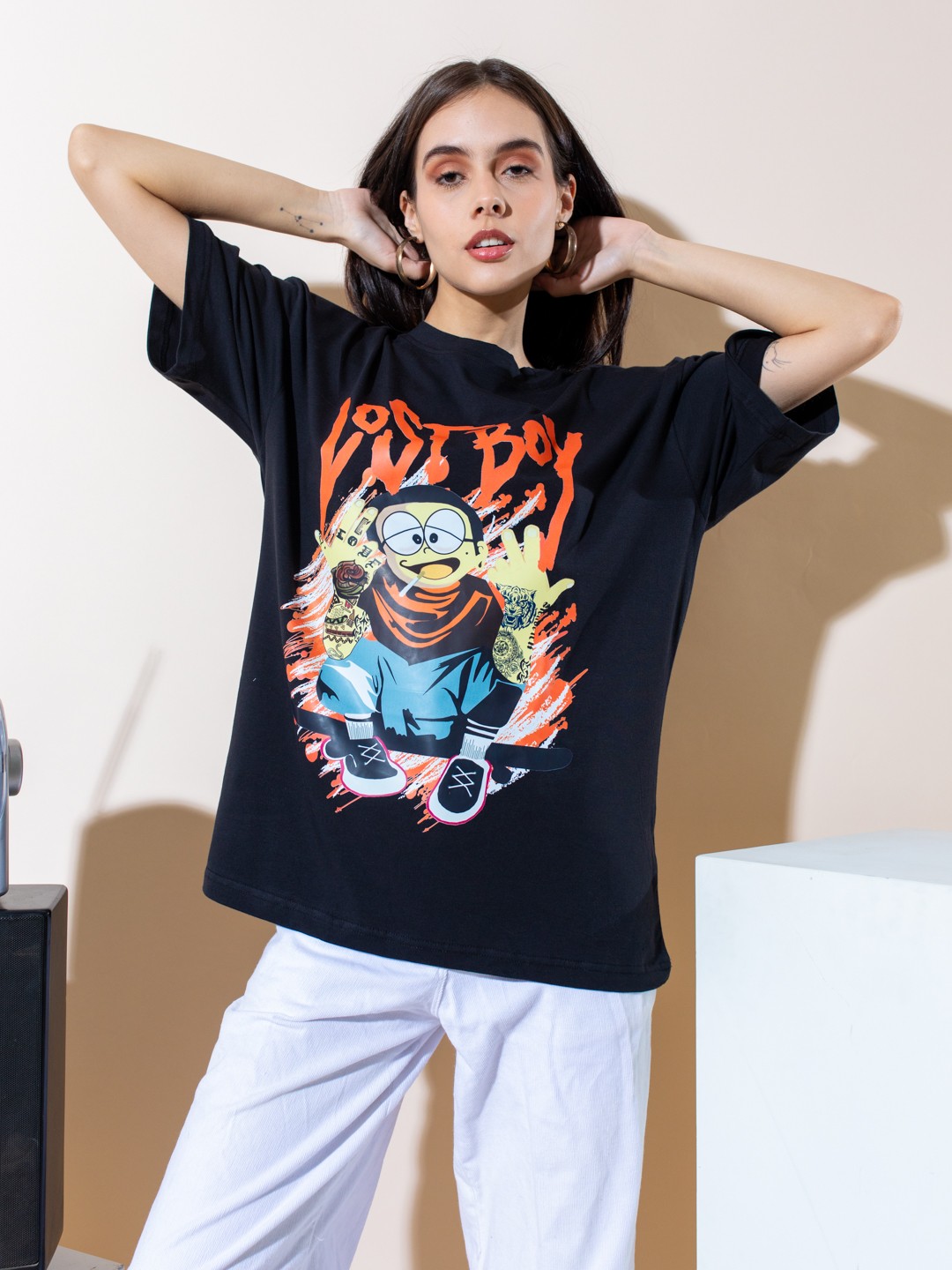 

Stylecast X Hersheinbox Graphic Printed Pure Cotton Oversized T-shirt, Black