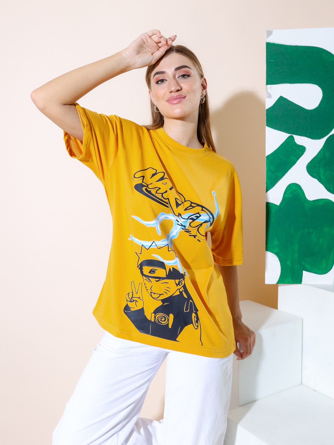 

Stylecast X Hersheinbox Women Printed Relaxed Pure Cotton T-shirt, Mustard