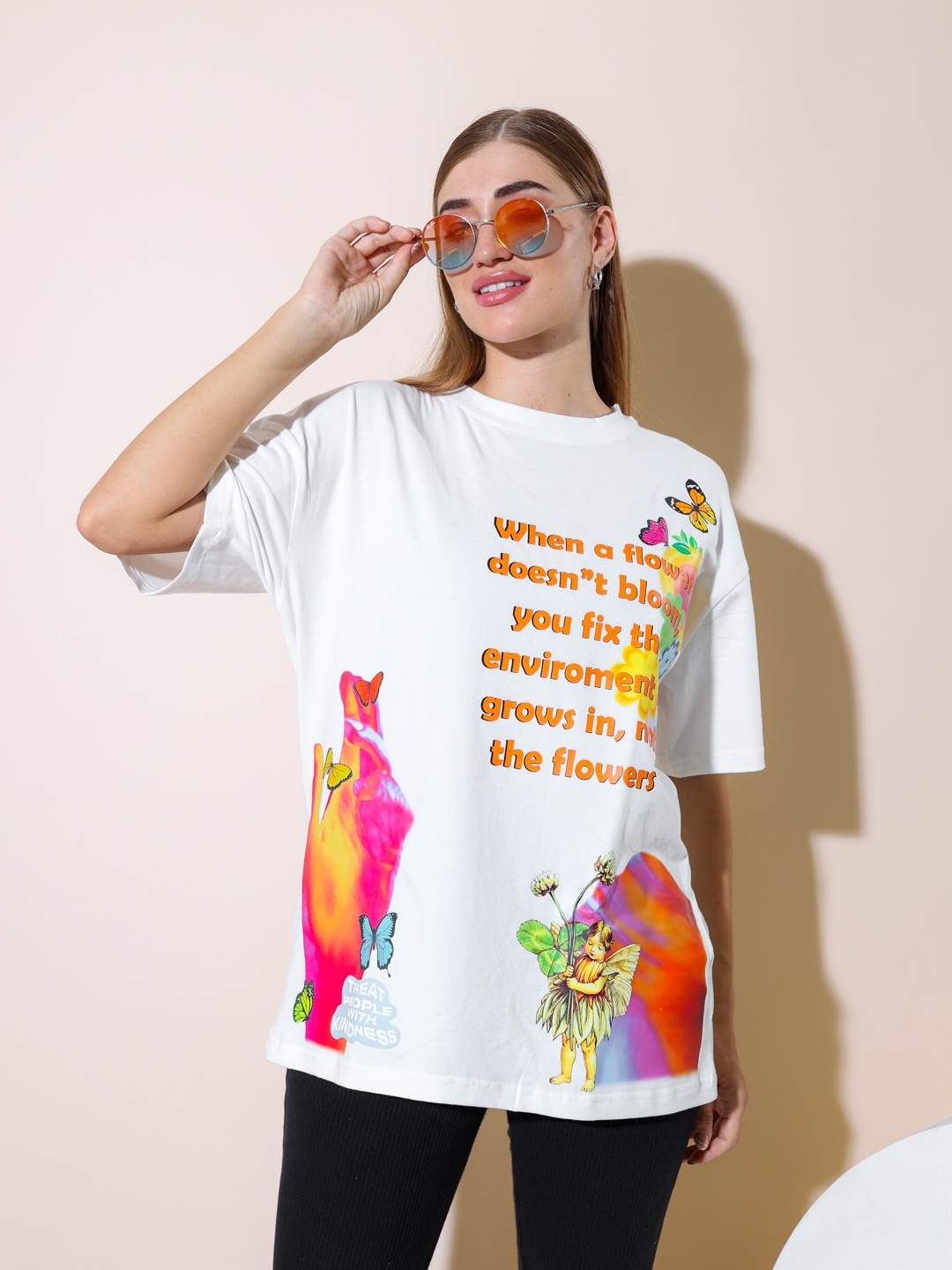 

Stylecast X Hersheinbox Women Printed Relaxed Pure Cotton T-shirt, White