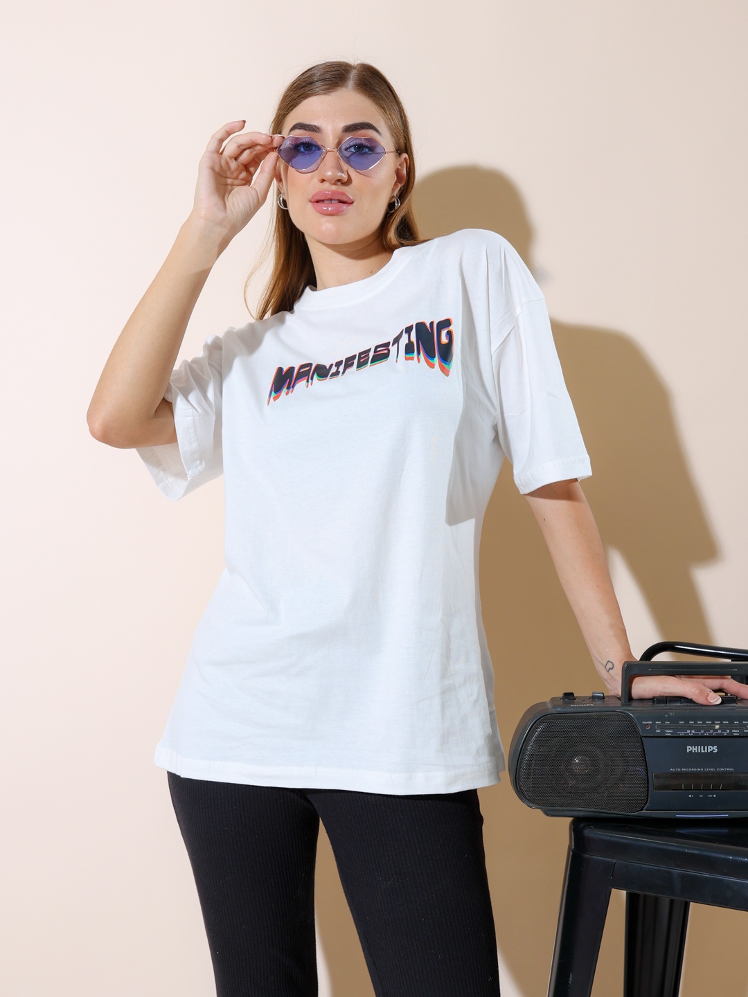 

Stylecast X Hersheinbox Women Printed Relaxed Pure Cotton T-shirt, White