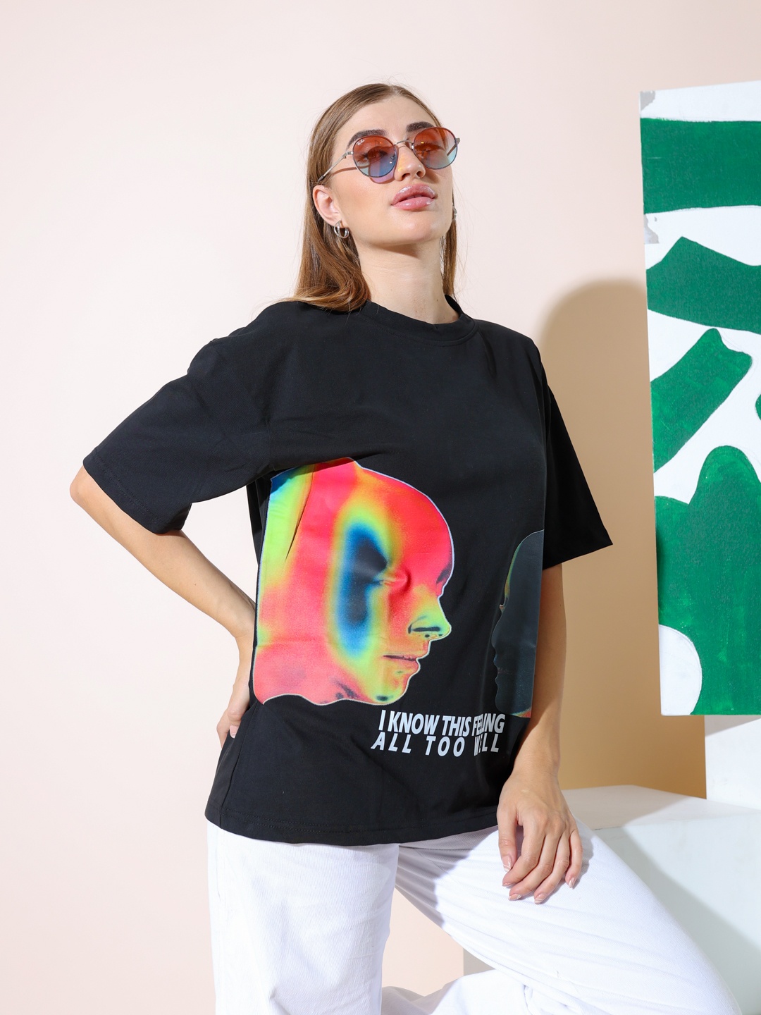 

Stylecast X Hersheinbox Women Printed Relaxed Pure Cotton T-shirt, Black