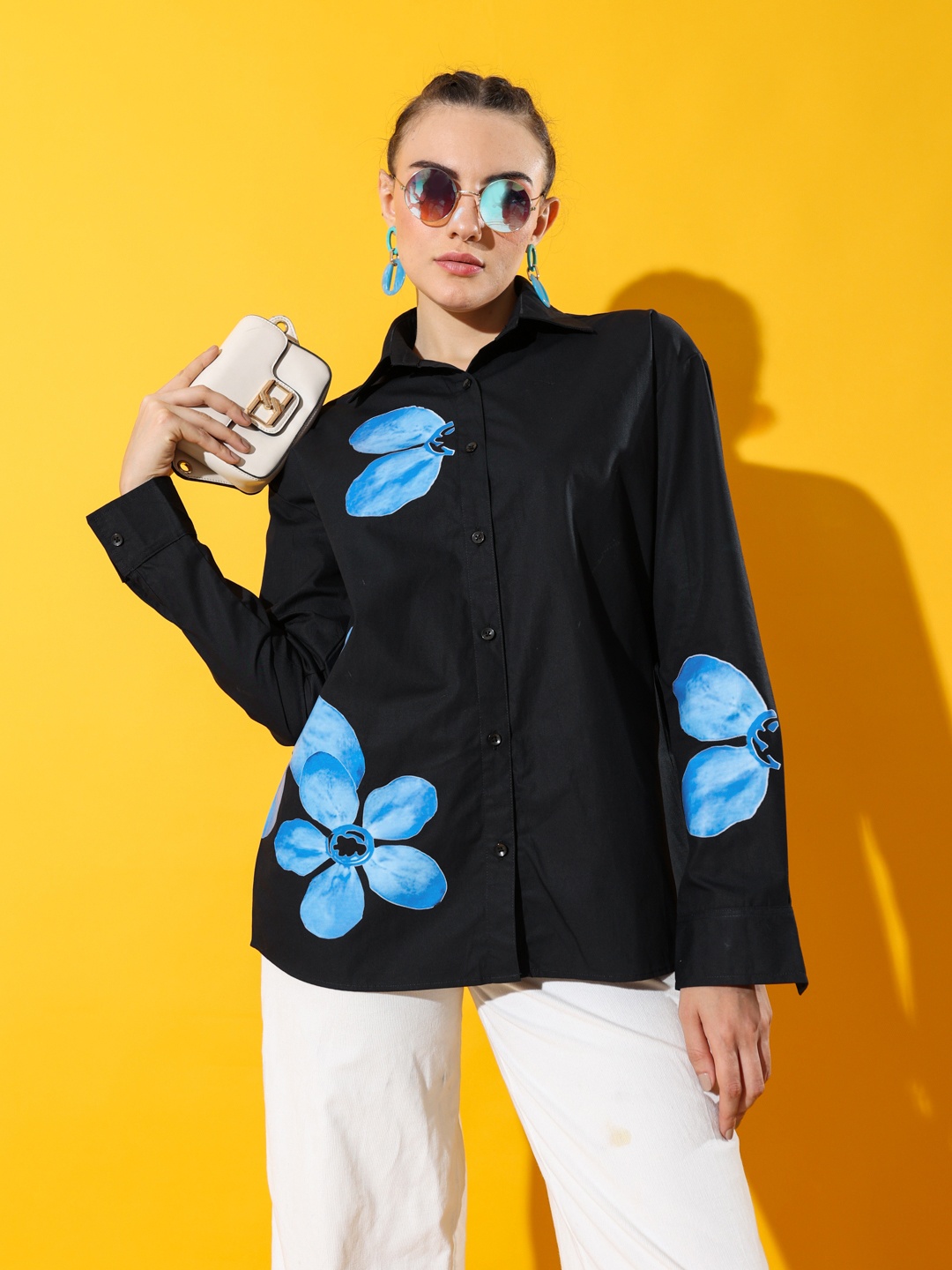 

Stylecast X Hersheinbox Pure Cotton Floral Printed Casual Shirt, Black
