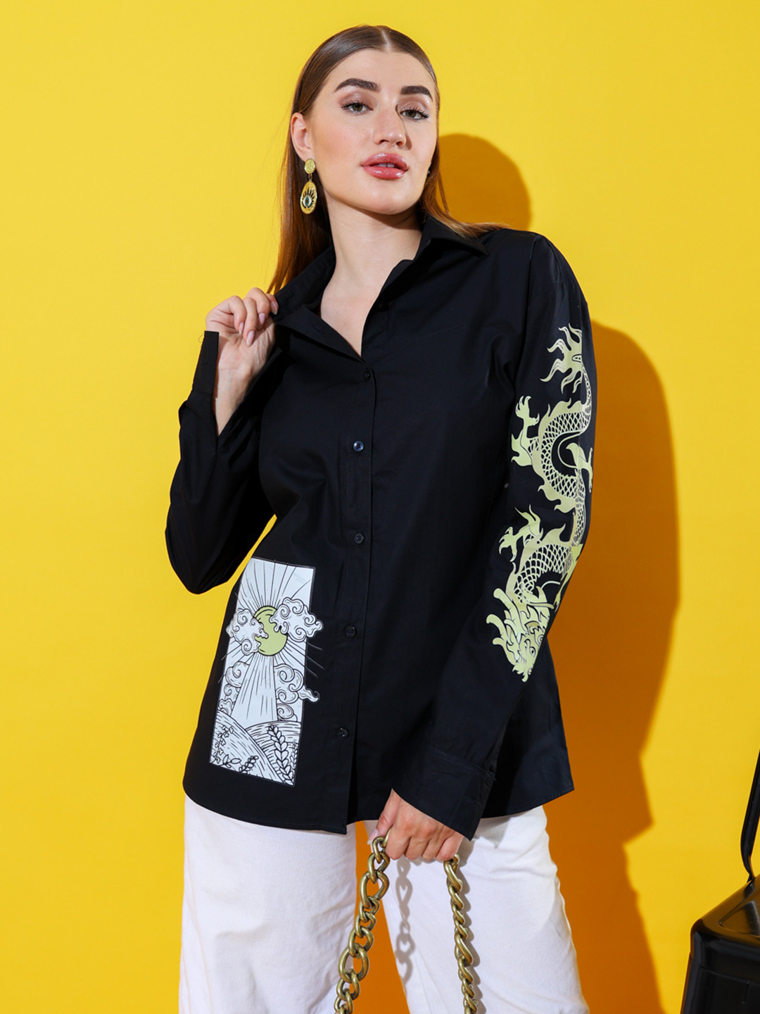

Stylecast X Hersheinbox Women Black Comfort Opaque Printed Casual Shirt