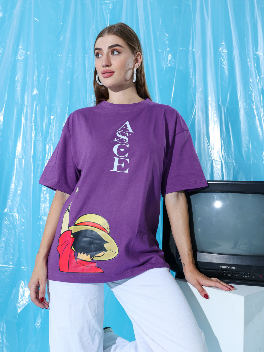 

Stylecast X Hersheinbox Printed Oversized Longline Cotton T-shirt, Purple