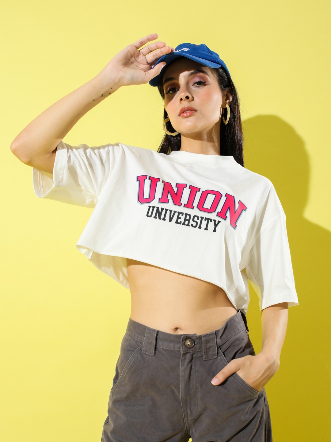 

Stylecast X Hersheinbox Typography Printed Pure Cotton Crop T-shirt, White