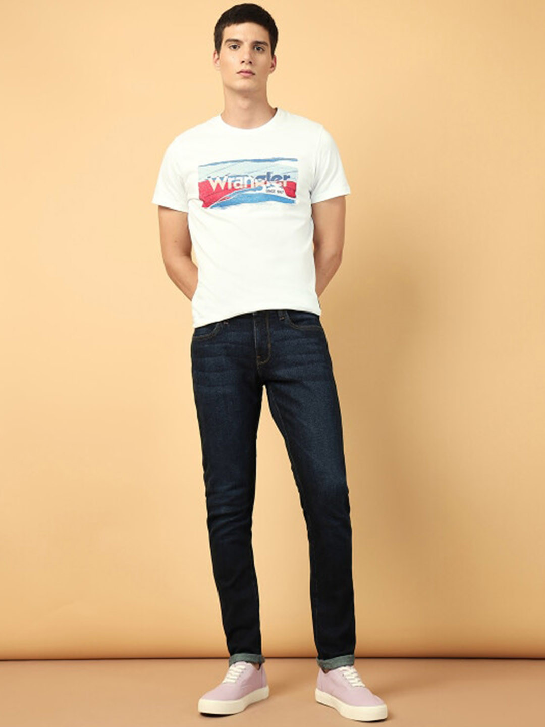 

Wrangler Men Vegas Skinny Fit Low-Rise Clean Look Stretchable Jeans, Blue