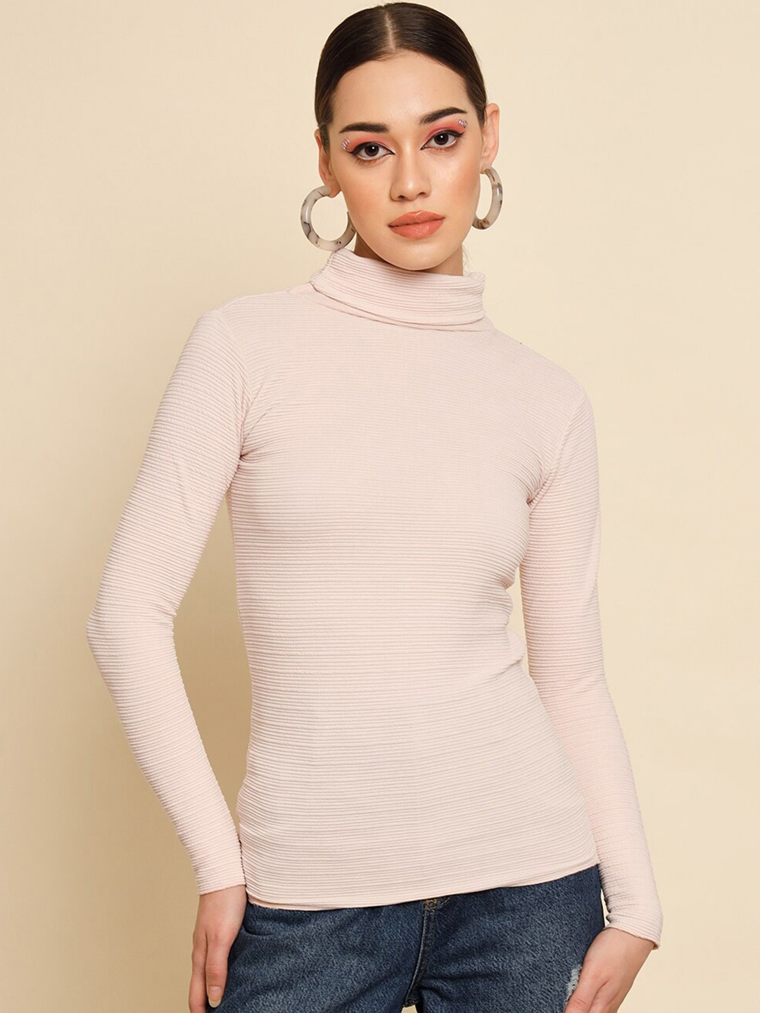 

BAESD Turtle Neck Ribbed Pullover, Pink
