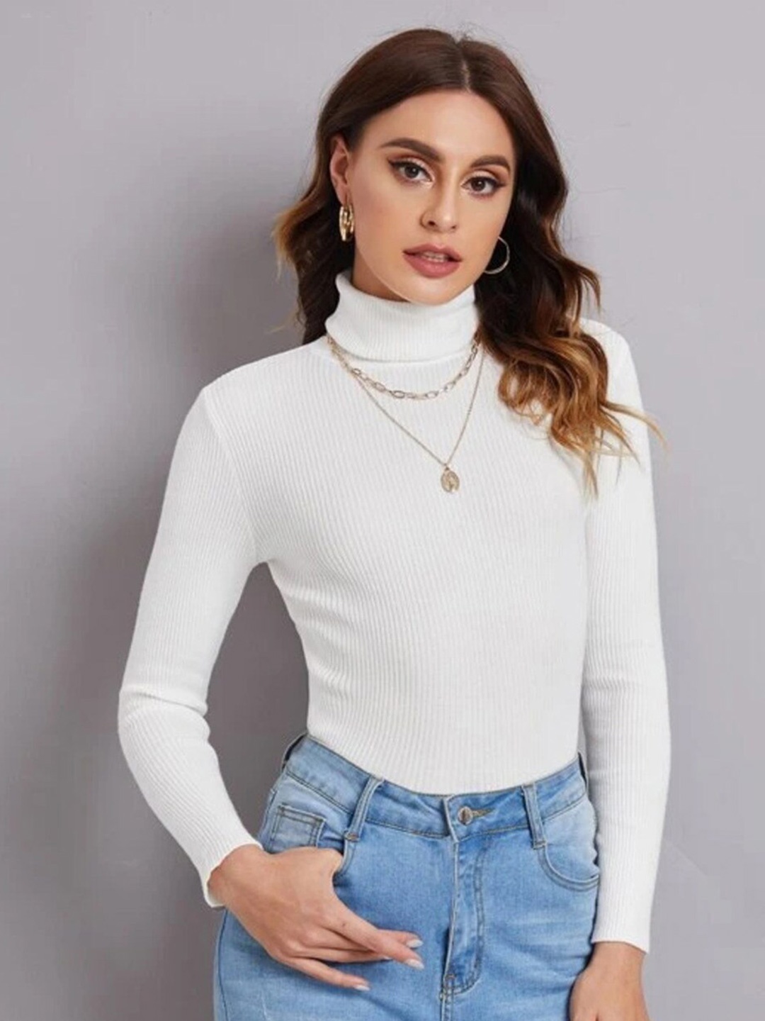 

BAESD Cotton Turtle Neck Pullover Sweaters, White