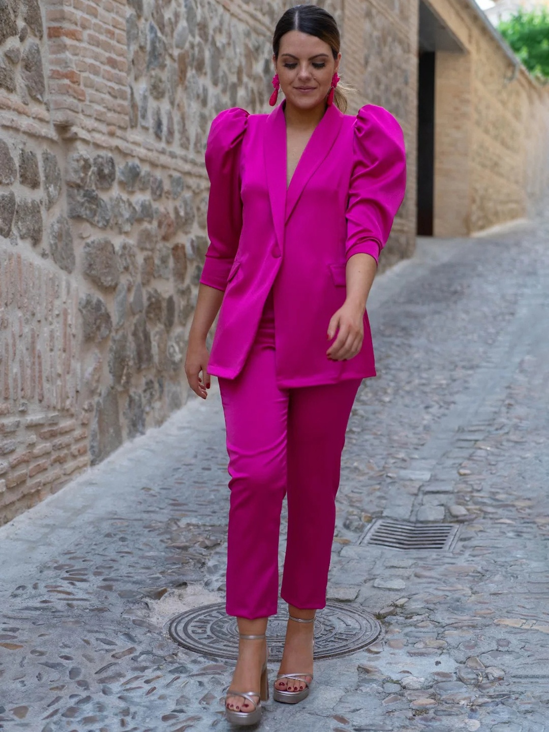 

KHUSHBOO AND PANKAJ Shawl Neck Blazer & Trousers Casual Co-Ord Set, Magenta