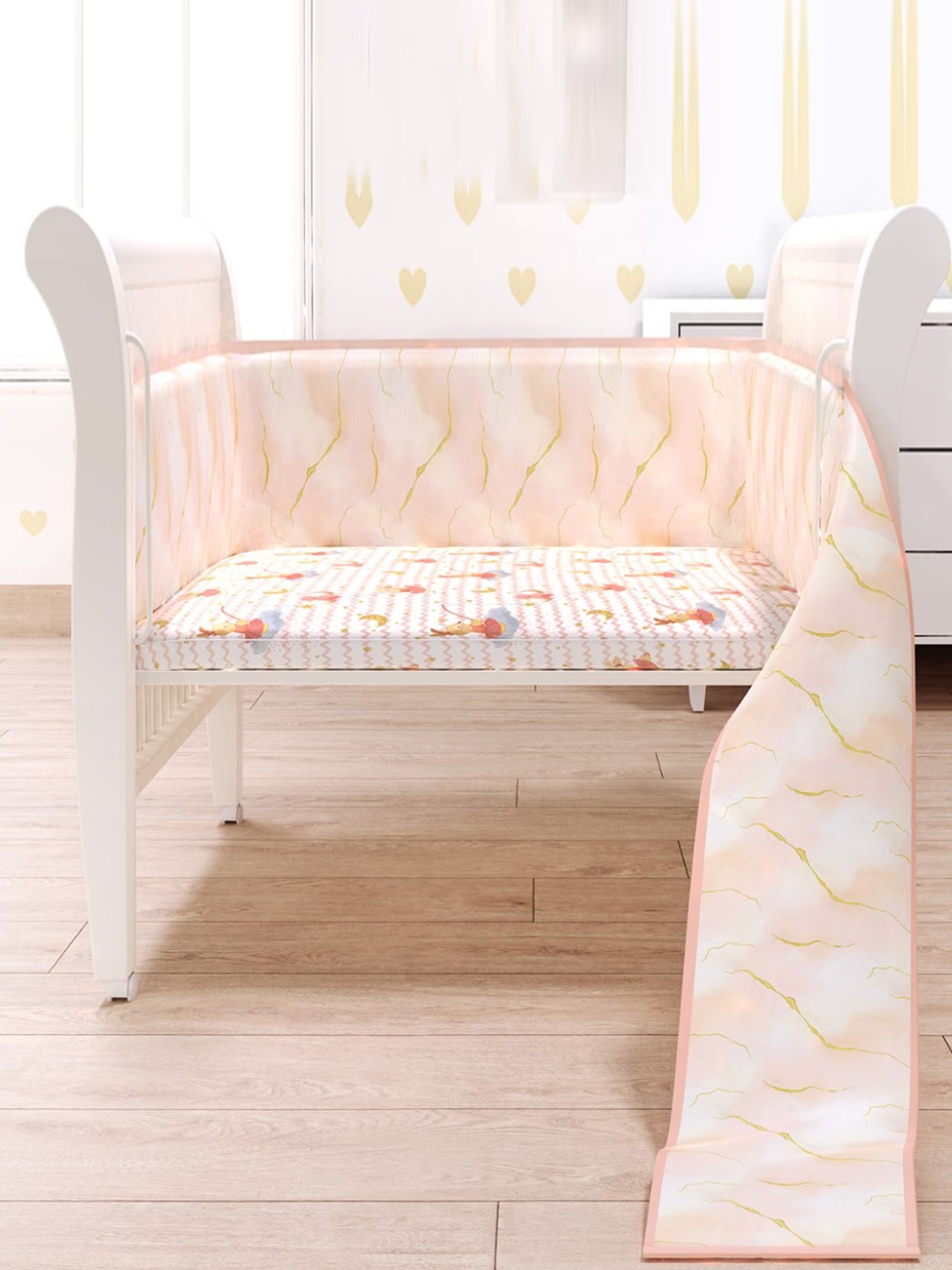 

Fancy Fluff Infants Printed Organic Cotton Baby Bumper, Peach