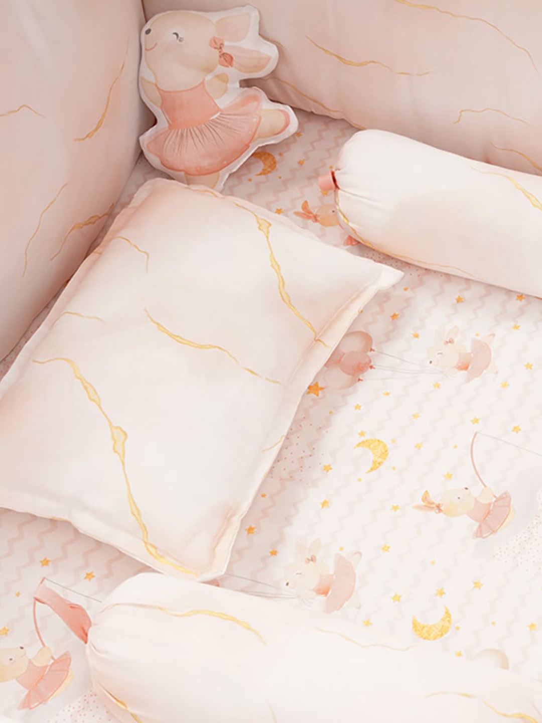 Fancy Fluff Infants Printed Organic cotton Baby Half Bumper, Peach