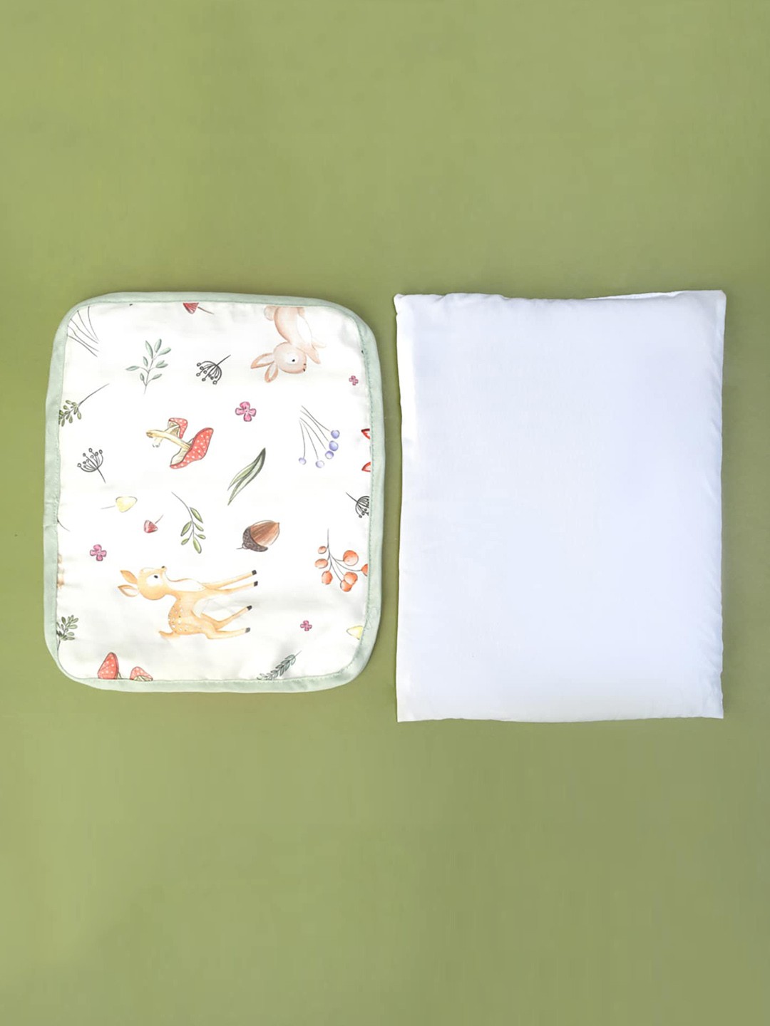 

Fancy Fluff Infants White & Green Printed Organic Cotton Baby Pillow