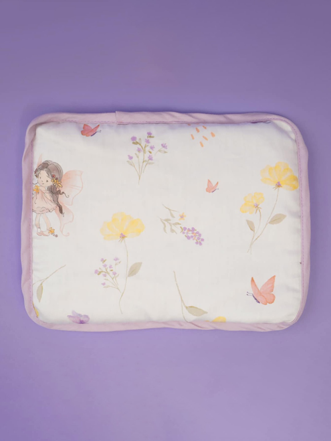 

Fancy Fluff Infants White & Purple Printed Organic Cotton Baby Pillow