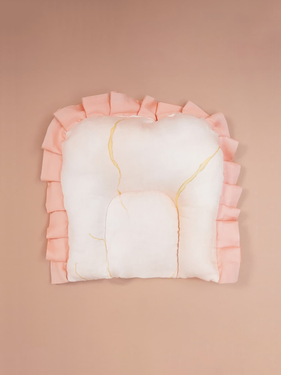 

Fancy Fluff Infants White & Peach-Colored Printed Organic Cotton Baby Pillow