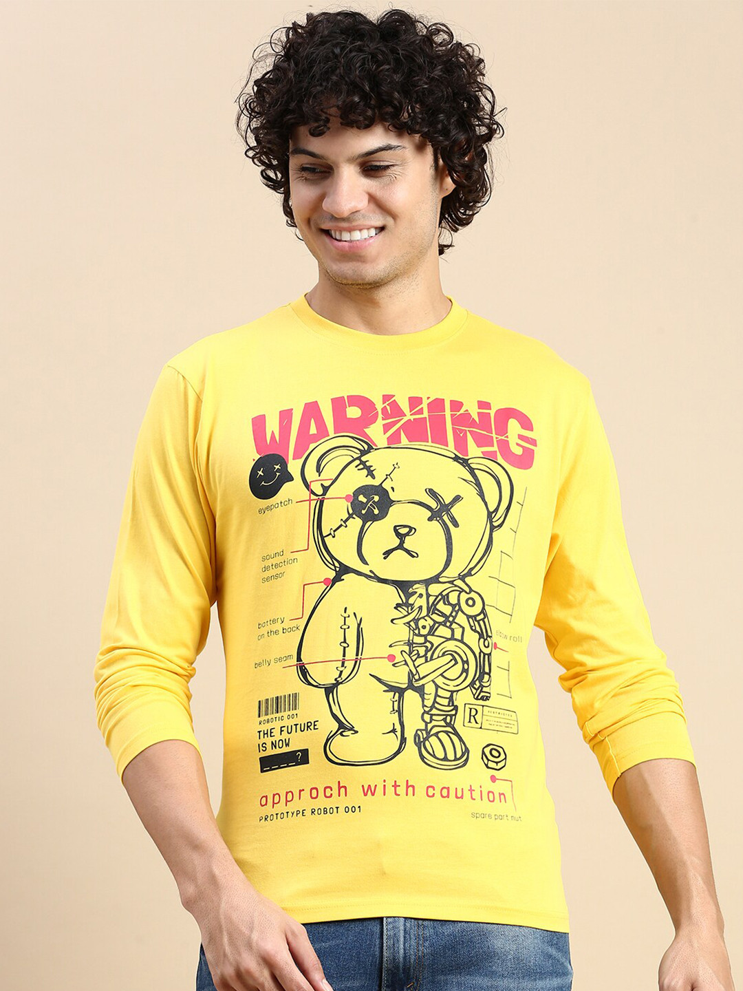 

BLACK RADIO Graphic Printed Round Neck Cotton Regular T-shirt, Yellow