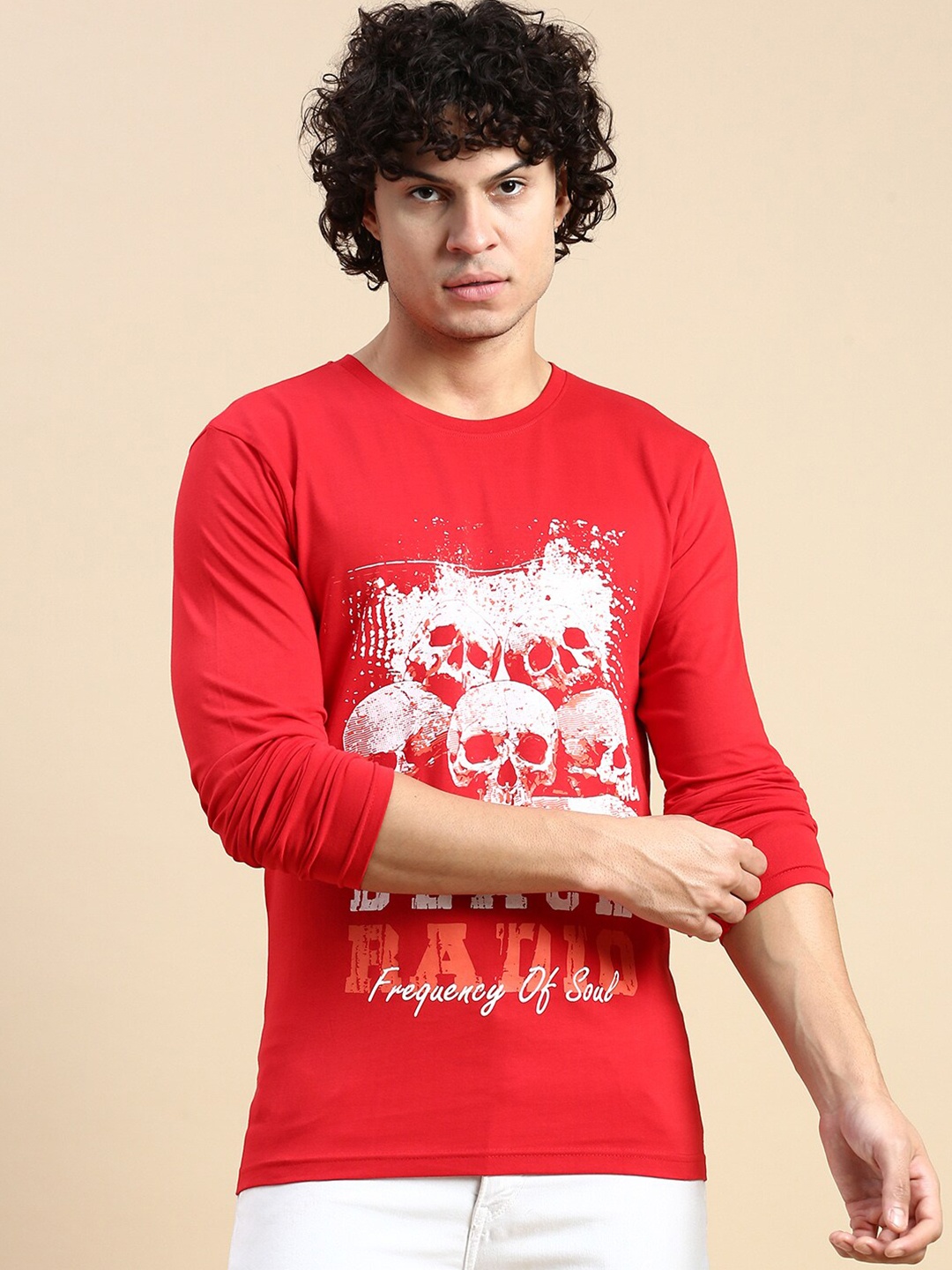 

BLACK RADIO Graphic Printed Pure Cotton T-shirt, Red