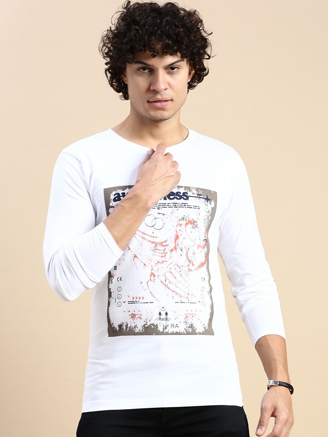 

BLACK RADIO Typography Printed Pure Cotton T-shirt, White