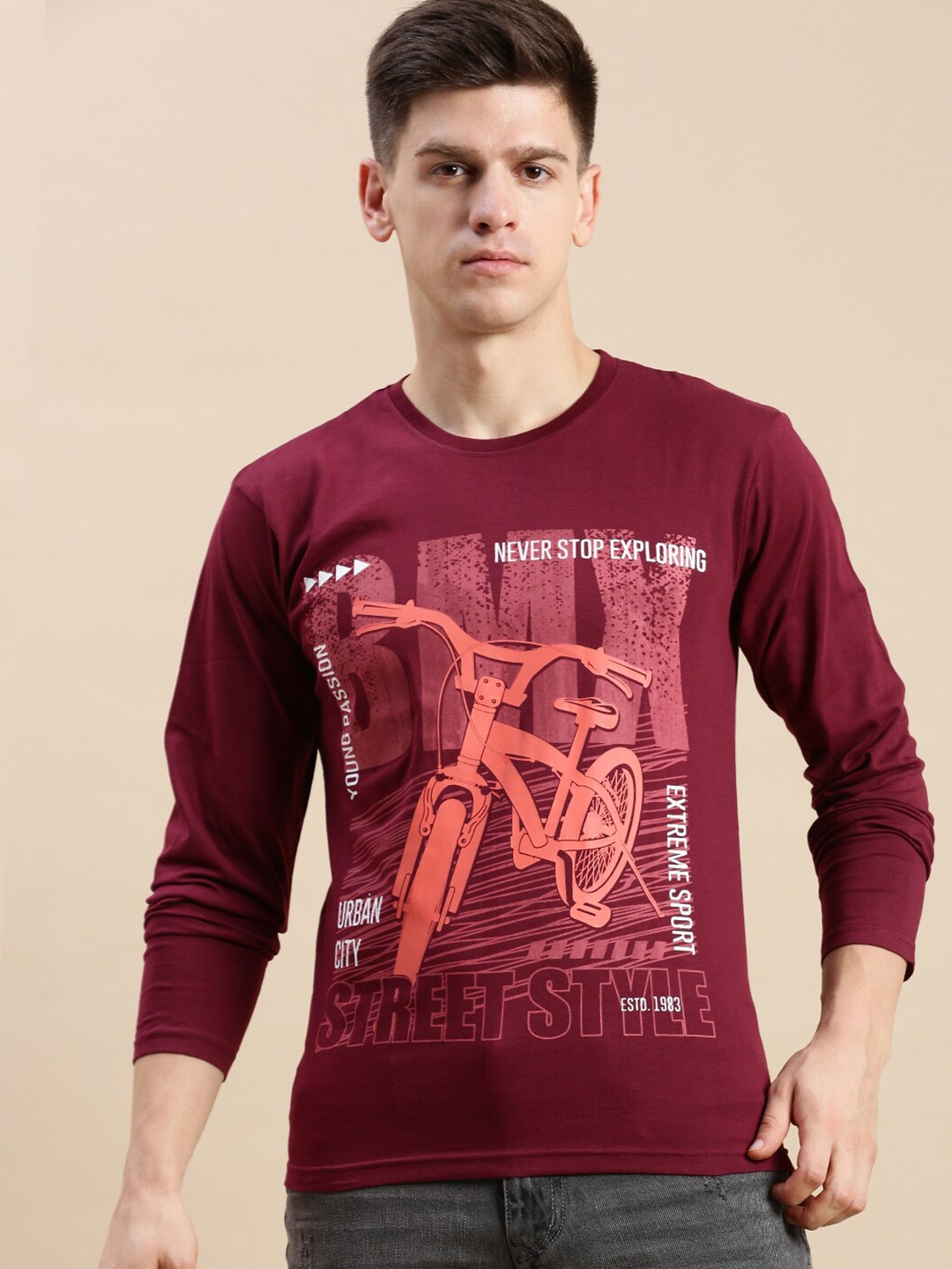 BLACK RADIO Graphic Printed Pure Cotton T-shirt, Maroon