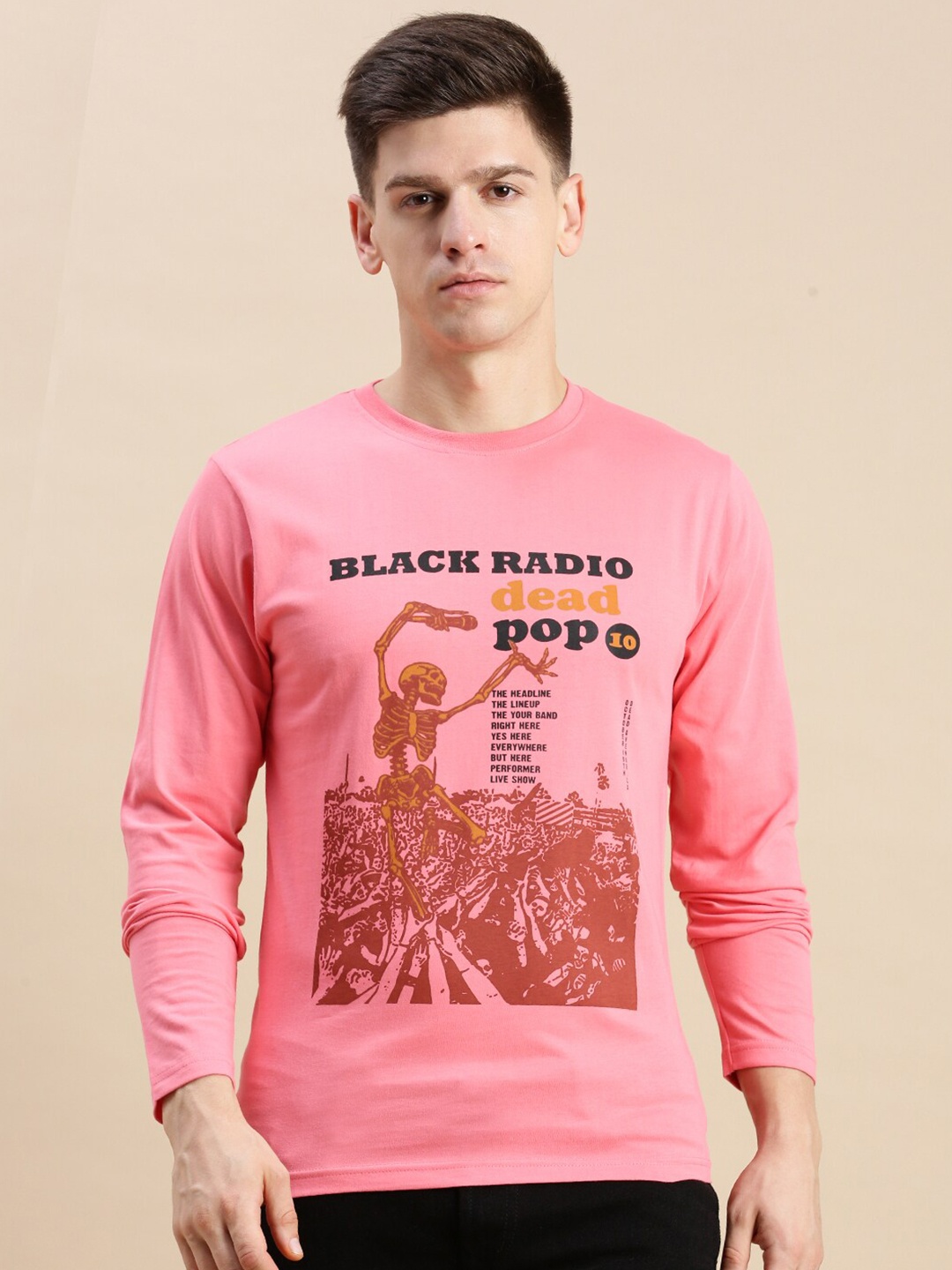 

BLACK RADIO Graphic Printed Pure Cotton T-shirt, Pink