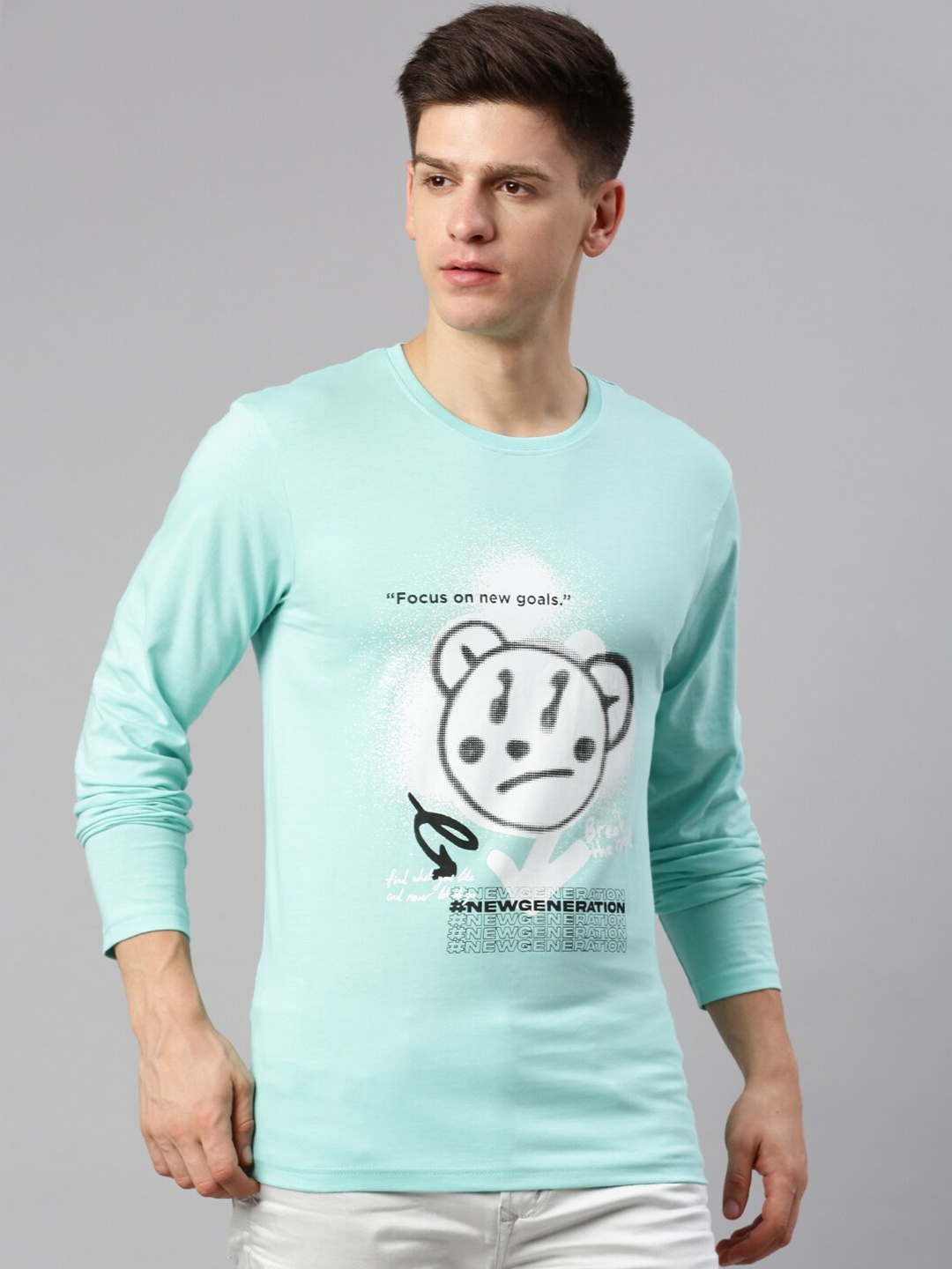 

BLACK RADIO Graphic Printed Cotton T-shirt, Blue