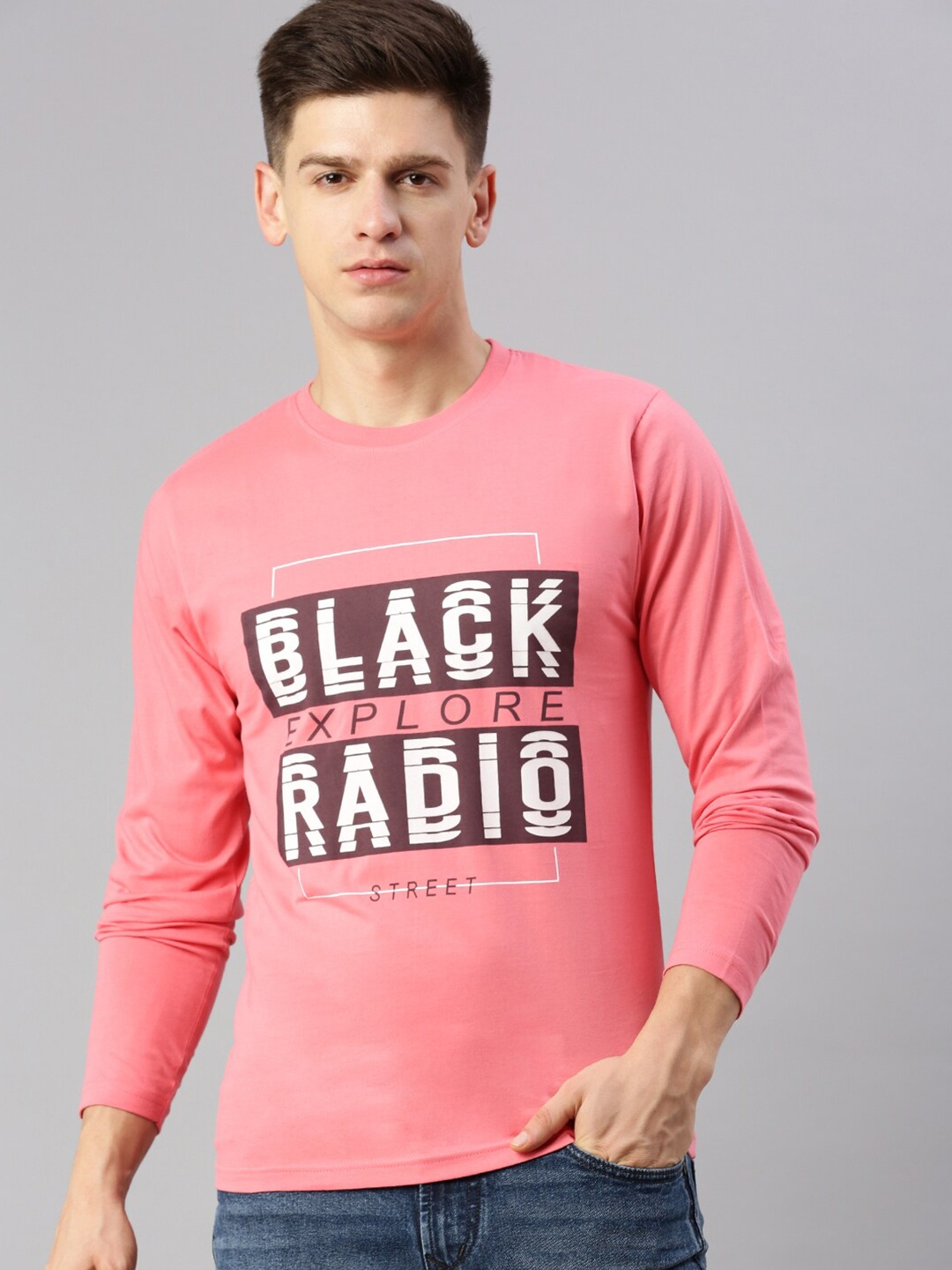 

BLACK RADIO Typography Printed Pure Cotton T-shirt, Pink