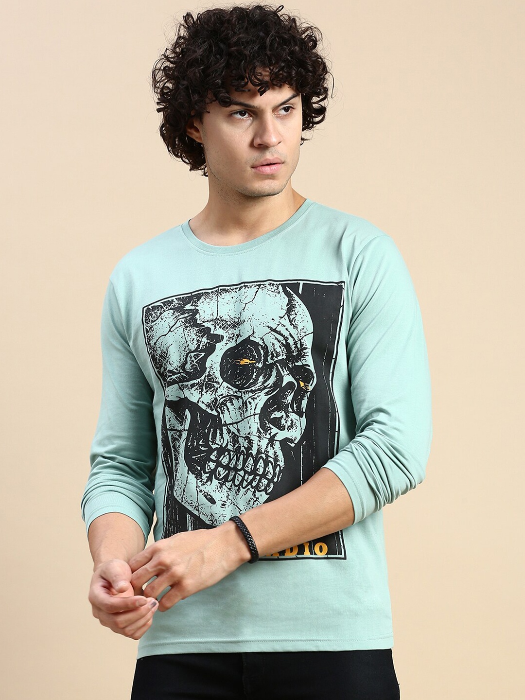 

BLACK RADIO Graphic Printed Pure Cotton T-shirt, Sea green