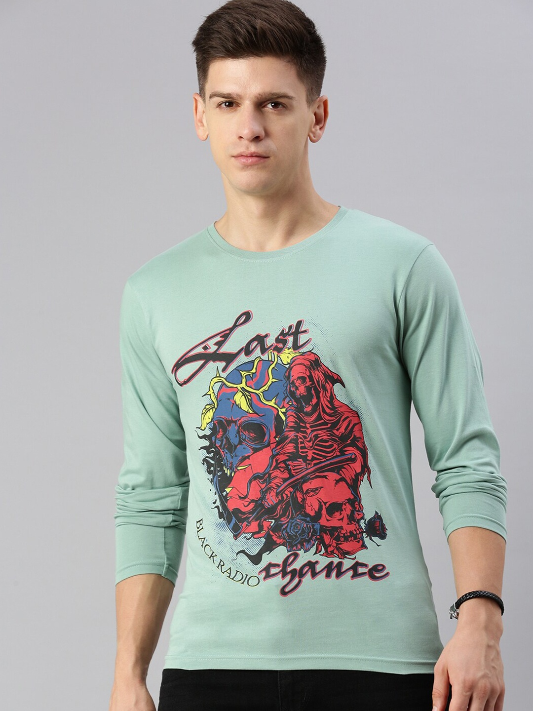 

BLACK RADIO Graphic Printed Pure Cotton T-shirt, Sea green