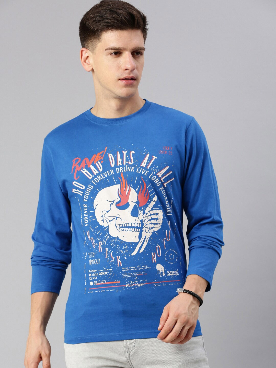 

BLACK RADIO Typography Printed Pure Cotton T-shirt, Blue