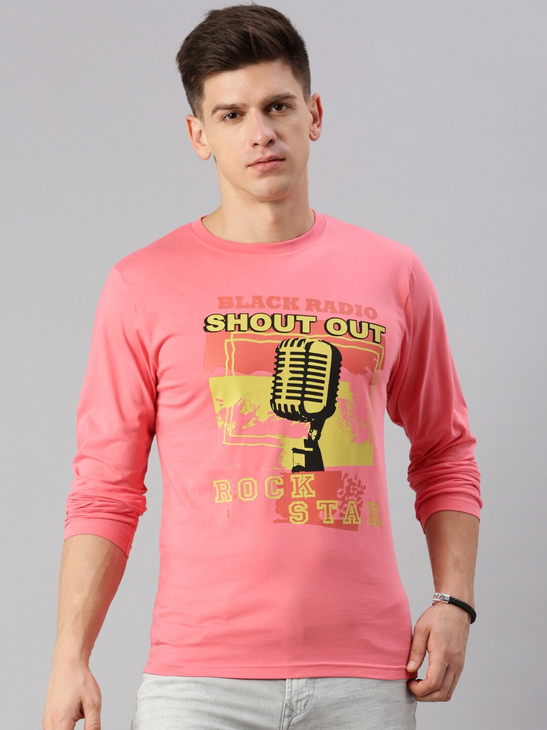 

BLACK RADIO Graphic Printed Pure Cotton T-Shirt, Pink