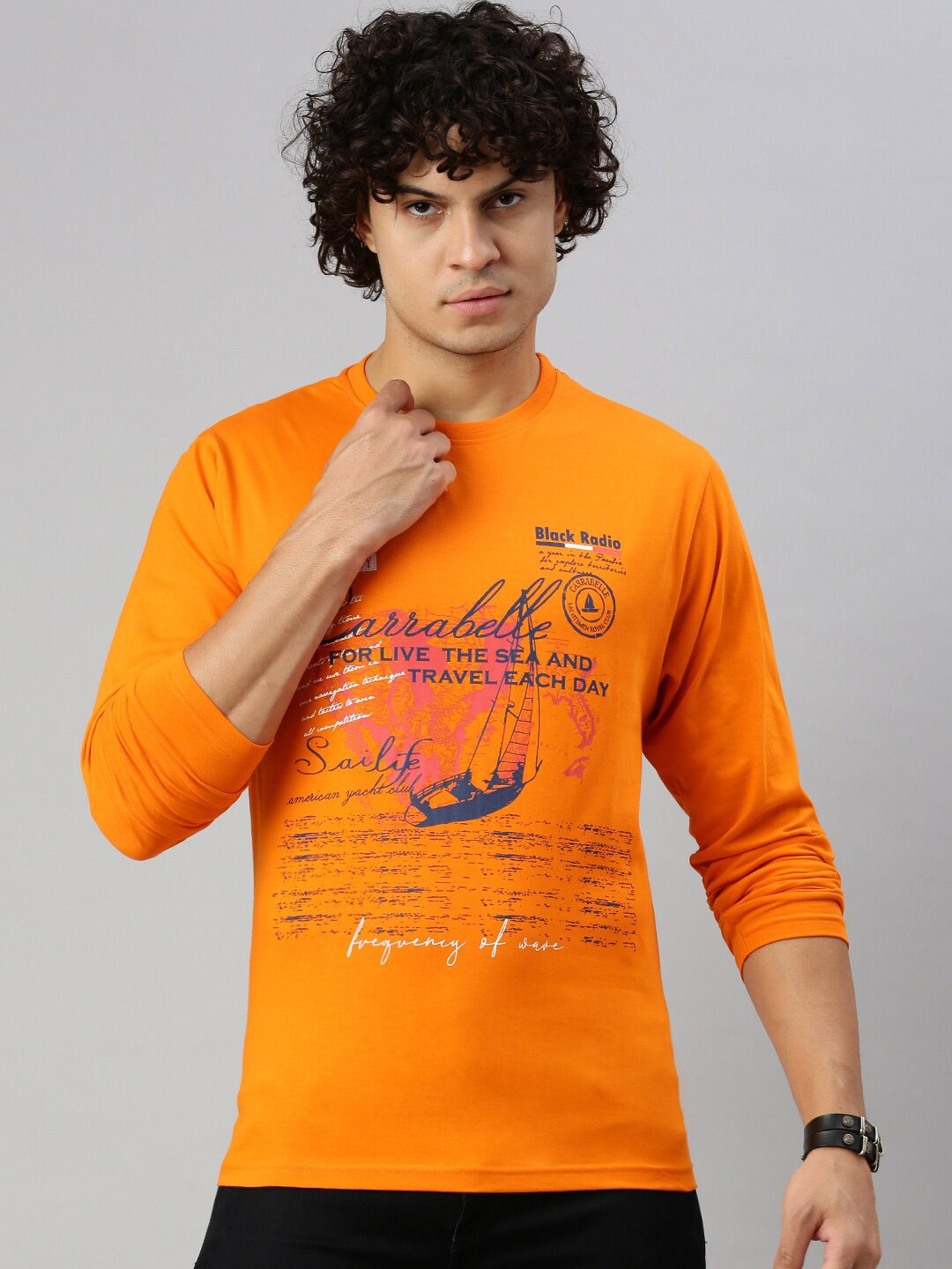 

BLACK RADIO Graphic Printed Pure Cotton T-Shirt, Orange
