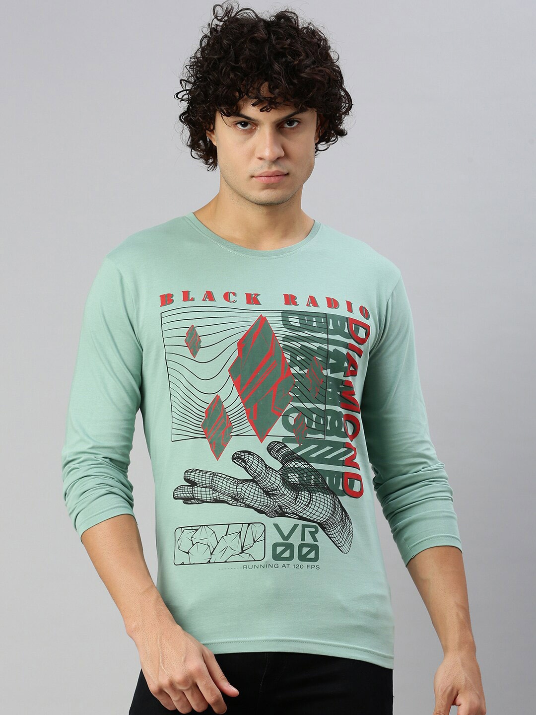 

BLACK RADIO Graphic Printed Pure Cotton T-Shirt, Sea green