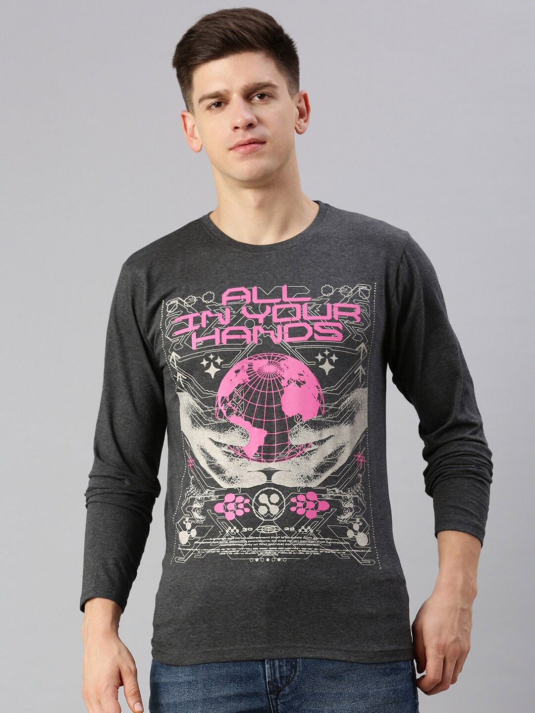 

BLACK RADIO Graphic Printed Pure Cotton T-Shirt, Charcoal