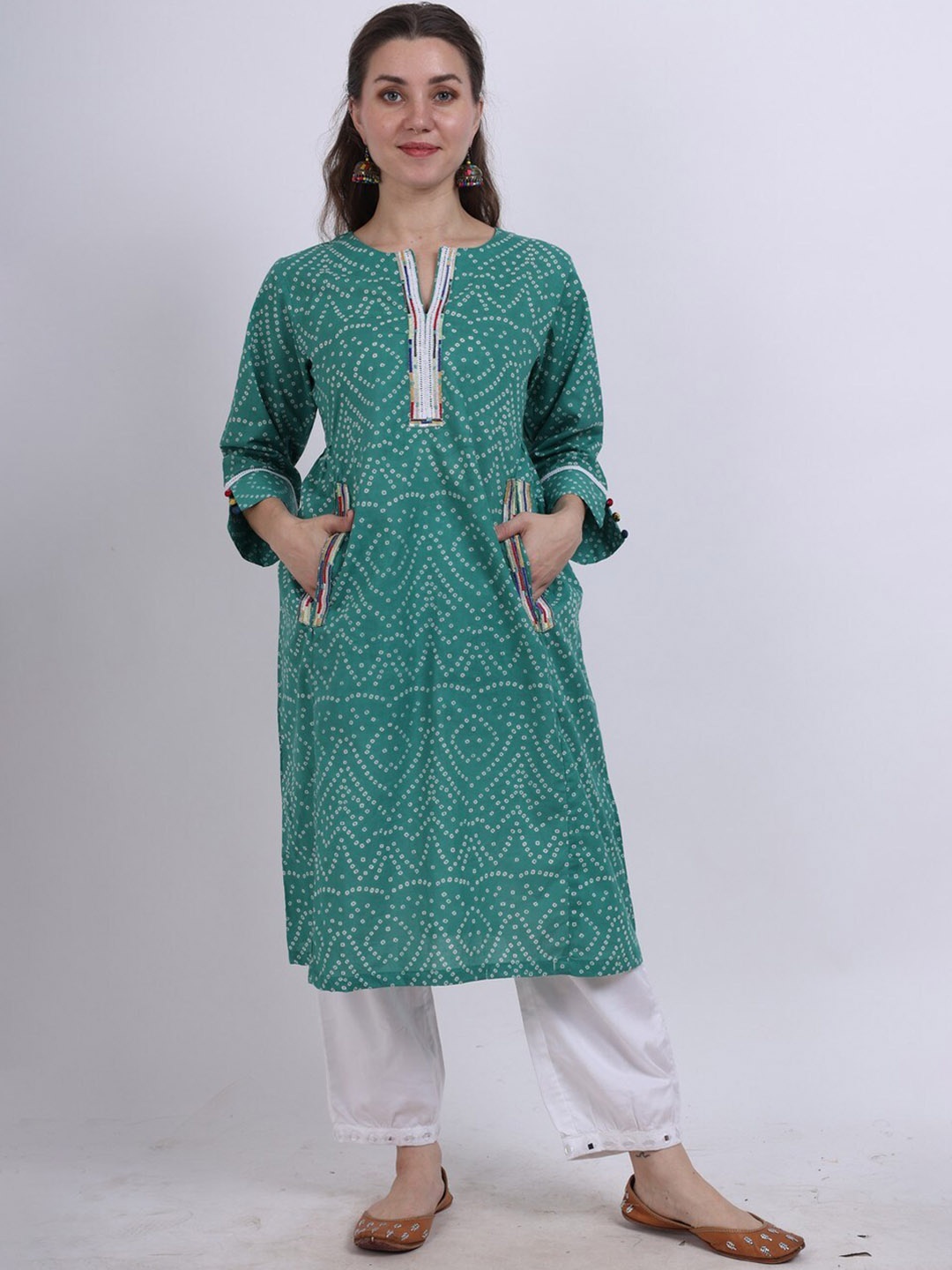 

Spring Soul Bandhani Printed Regular Pure Cotton Kurta With Salwar, Teal