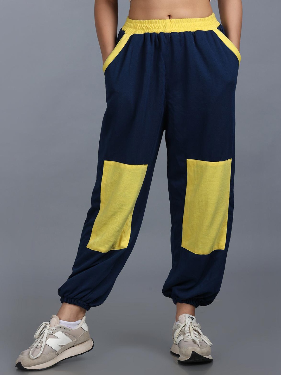 

The Dance Bible Women Colourblocked Cotton Joggers, Blue