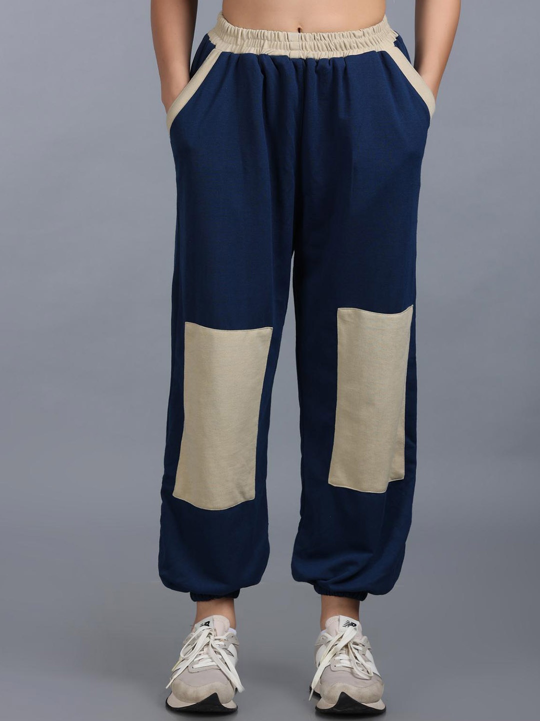 

The Dance Bible Women Colourblocked Relaxed Fit Cotton Joggers, Navy blue