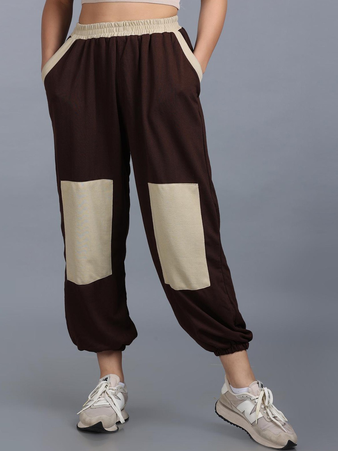 

The Dance Bible Women Colourblocked Relaxed Fit Cotton Joggers, Brown