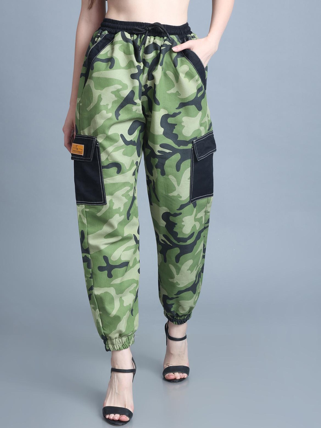 

The Dance Bible Women Camouflage Printed Regular Fit Mid-Rise Joggers, Green