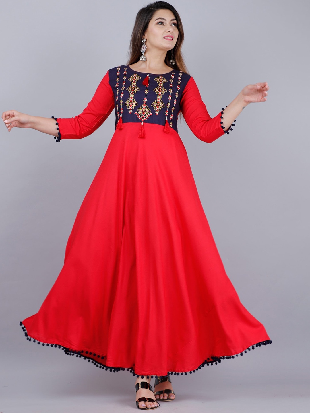 

VASANT APPAREL Ethnic Motifs Embroidered Anarkali Kurta, Red