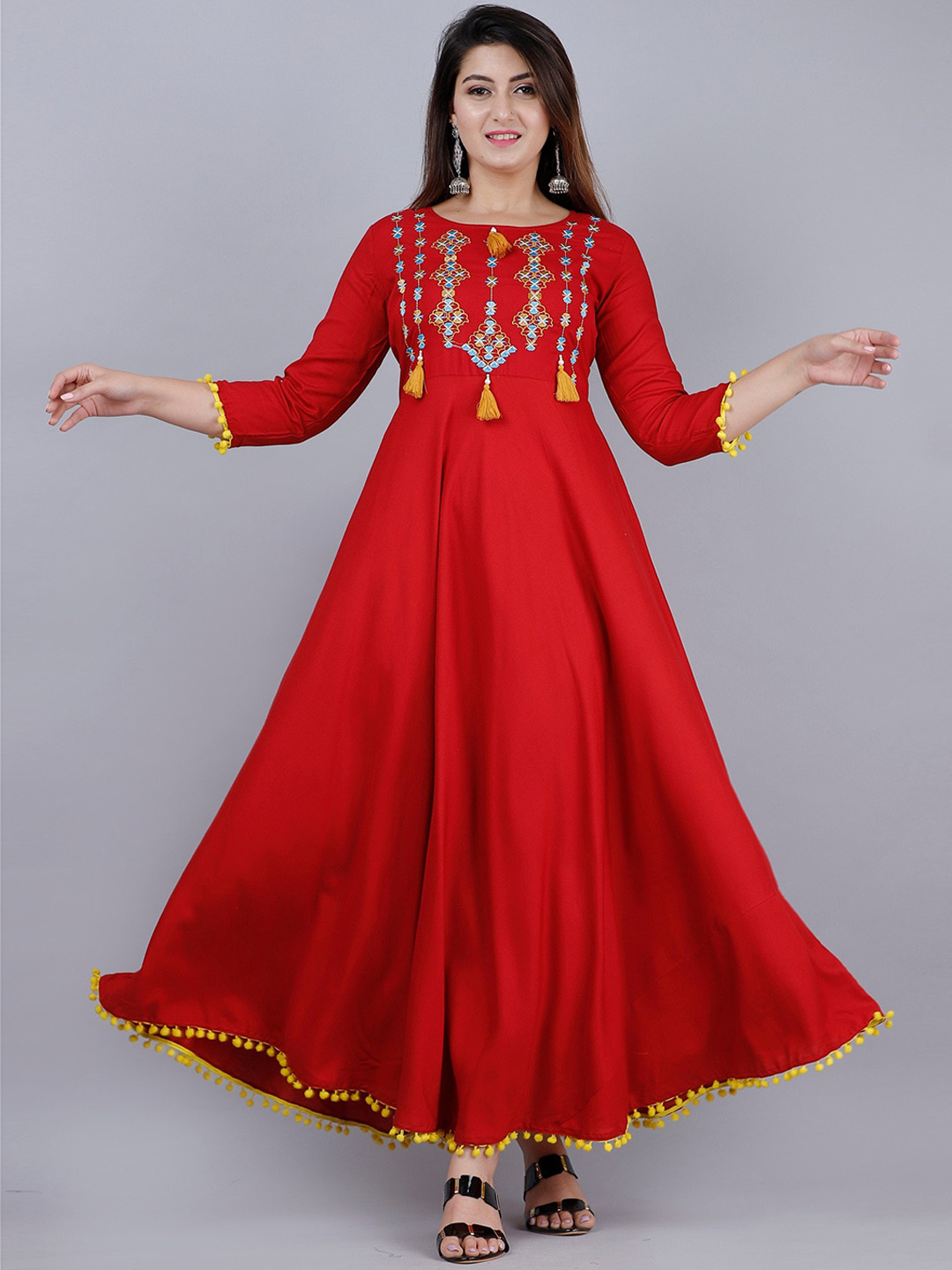 

VASANT APPAREL Ethnic motifs Embroidered Thread Work Anarkali Kurta, Maroon
