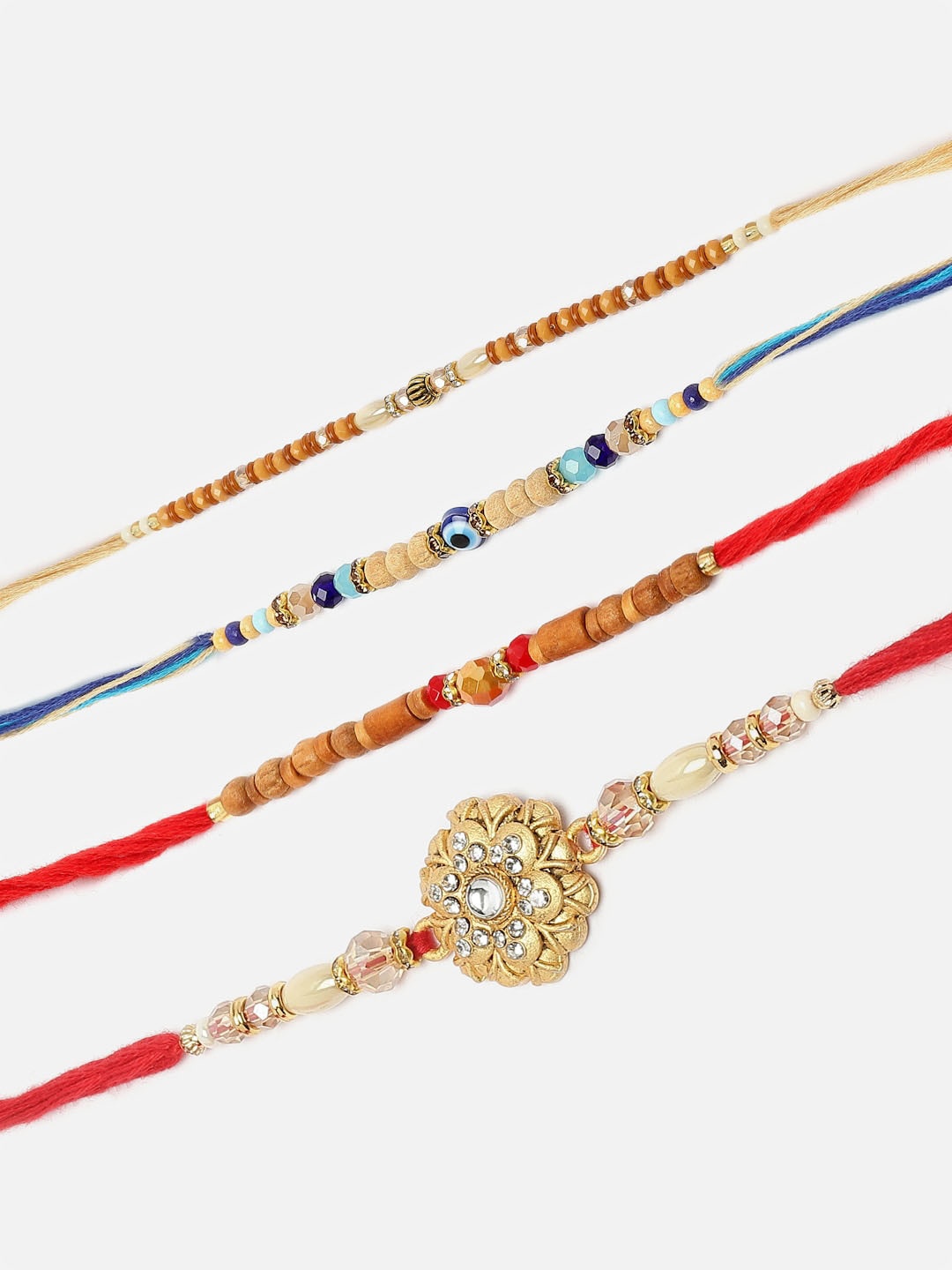 

ZENEME Set Of 4 Jay Shree Ram Beaded Rakhi Gift Set, Red