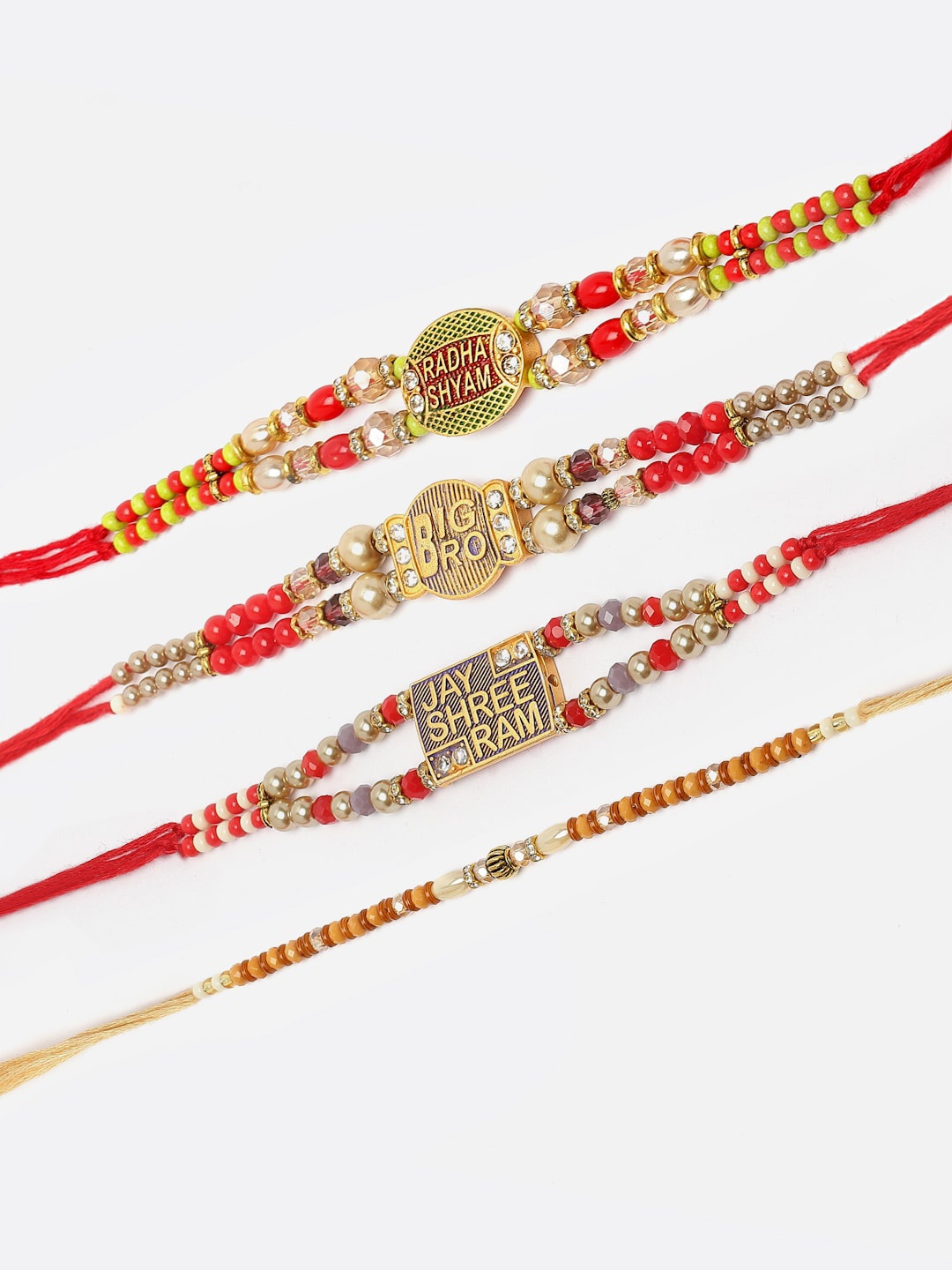 

ZENEME Set Of 4 Jay Shree Ram Beaded Rakhi Gift Set, Gold