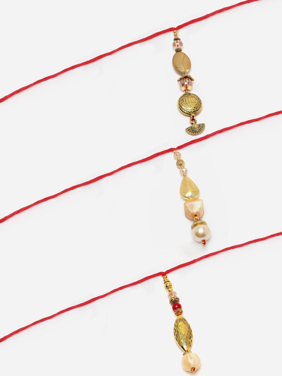 

ZENEME Set Of 3 Pearl & Stone Studded Beaded Lumba Rakhi's Gift Set, Red